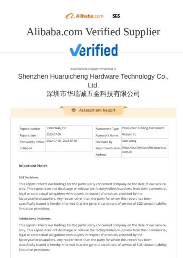 SGS and HRC company certificate