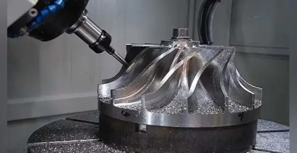 5-axis CNC machining process cutting complex aluminum part