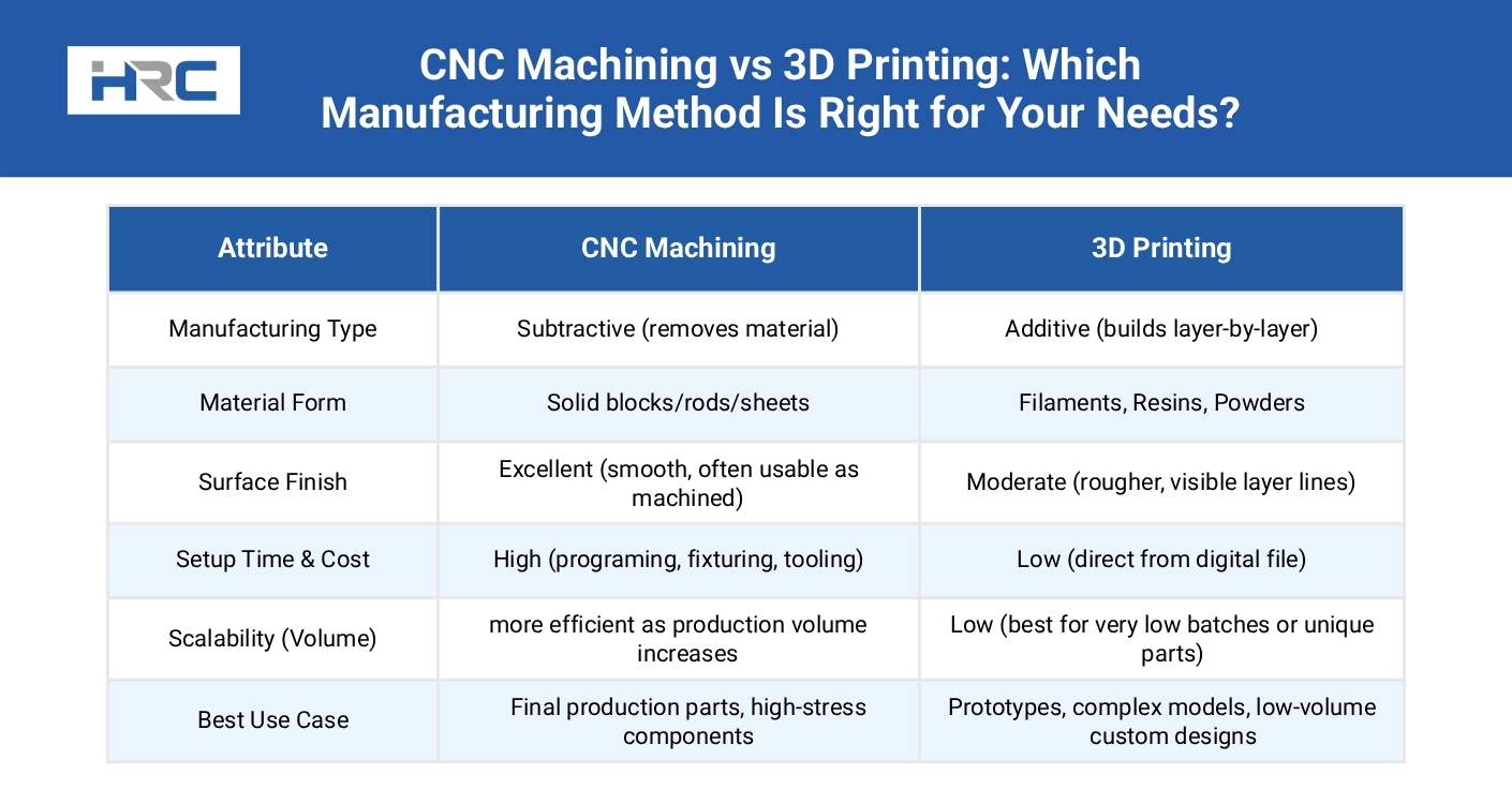 CNC machining vs 3D printing
