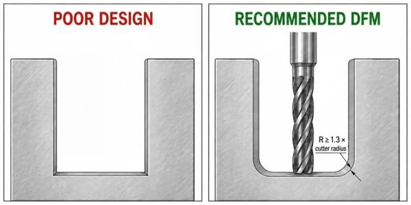 Sharp vs. Curved Internal Corners Designed for CNC Machining
